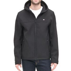 Tommy Hilfiger Hooded Soft Shell Jacket Black Lightweight Waterproof S Classic
